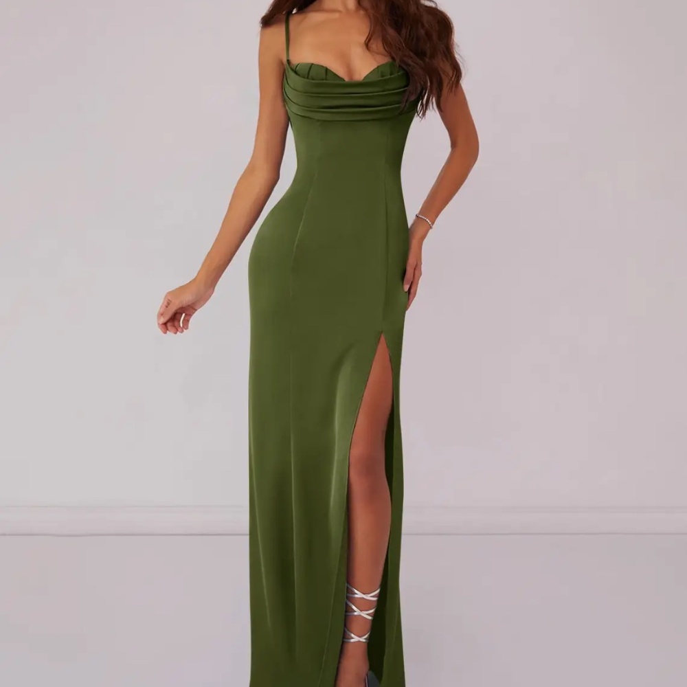 Azazie bridesmaid dress - lace up mermaid style Barbie collection in Olive
